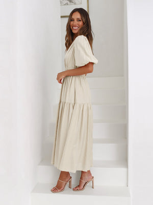 Vestido Ella Decote V Mangas Bufantes