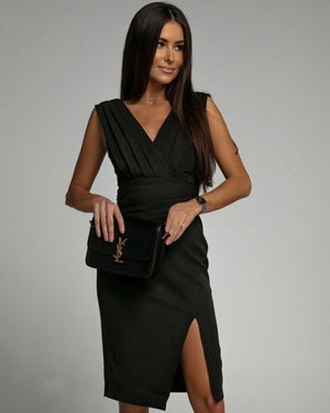 Vestido Isa Justo Decote V e Fenda