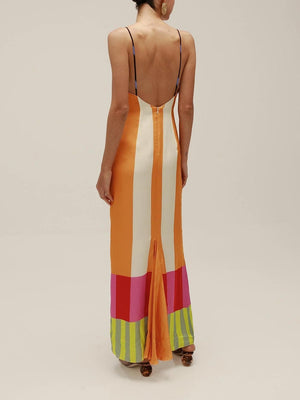 Solea - Vestido Longo com Blocos de Cor e Alças Finas