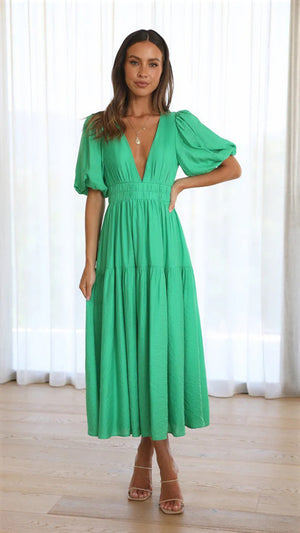 Vestido Ella Decote V Mangas Bufantes