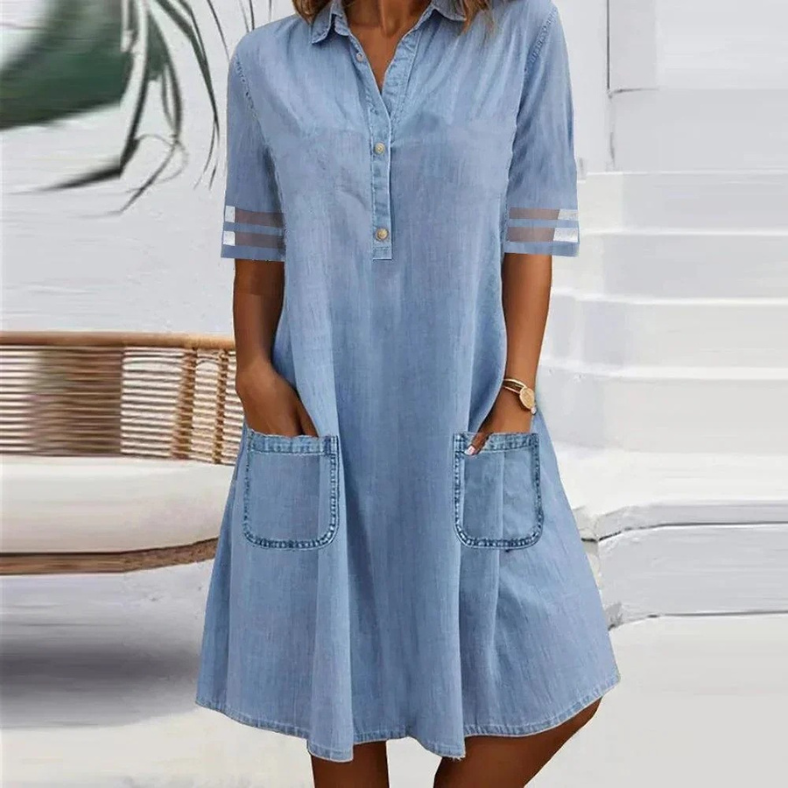 Jully | Vestido Mini de Jeans com Bolsos Laterais