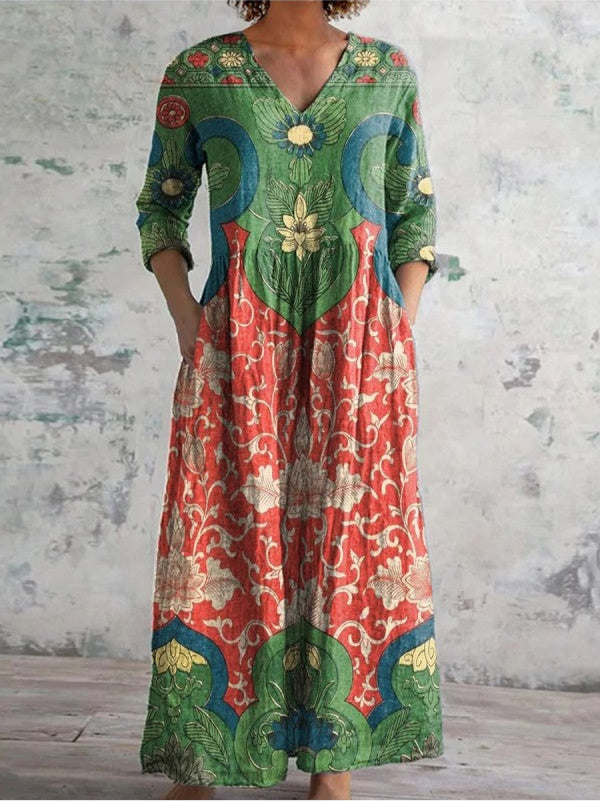 Vestido largo floral elegante para mulheres maduras