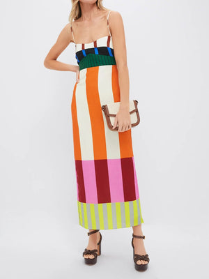 Solea - Vestido Longo com Blocos de Cor e Alças Finas
